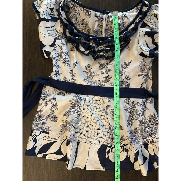 Baraschi Silk & Cotton Floral Blouse With Ruffle Details Size 8 - Picture 5 of 6